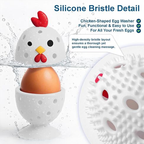 Egg Washer for Fresh Eggs, Egg Scrubber for Fresh Eggs, 2 Reusable Silicone Chicken Shaped Scrubs, Chicken Egg Cleaner, Eggshell Cleaner for Poultry Farm, Housewife Tools Vegetable Processing (Gray) in Saudi Arabia