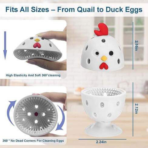 Egg Washer for Fresh Eggs, Egg Scrubber for Fresh Eggs, 2 Reusable Silicone Chicken Shaped Scrubs, Chicken Egg Cleaner, Eggshell Cleaner for Poultry Farm, Housewife Tools Vegetable Processing (Gray) in Saudi Arabia