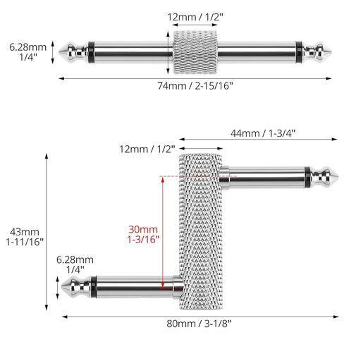 QWORK Guitar Pedal Cables, 6.35mm (1/4") Male to Male Guitar Pedal Patch Connector Effect Pedal Coupler (2 L & 2 Z Type Connectors) in Saudi Arabia