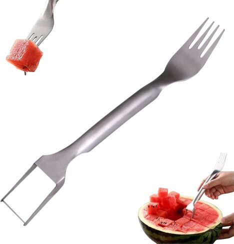 Watermelon Fork Slicer Cutter, 2-In-1 Stainless Steel Fruit Cutter, 2025 Upgrade Portable Melon Slicer Tool for Camping, Picnics, Home, Parties – Effortless Cubes & No Mess in Saudi Arabia