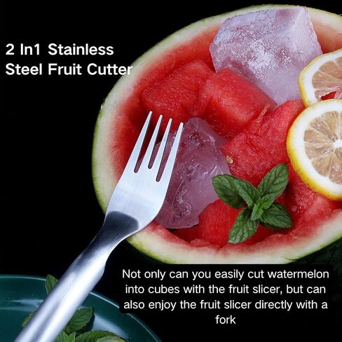 Watermelon Fork Slicer Cutter, 2-In-1 Stainless Steel Fruit Cutter, 2025 Upgrade Portable Melon Slicer Tool for Camping, Picnics, Home, Parties – Effortless Cubes & No Mess in Saudi Arabia