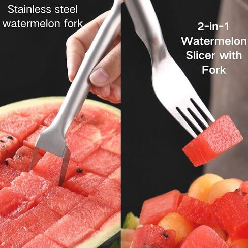 Watermelon Fork Slicer Cutter, 2-In-1 Stainless Steel Fruit Cutter, 2025 Upgrade Portable Melon Slicer Tool for Camping, Picnics, Home, Parties – Effortless Cubes & No Mess in Saudi Arabia