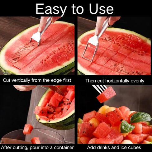 Watermelon Fork Slicer Cutter, 2-In-1 Stainless Steel Fruit Cutter, 2025 Upgrade Portable Melon Slicer Tool for Camping, Picnics, Home, Parties – Effortless Cubes & No Mess in Saudi Arabia