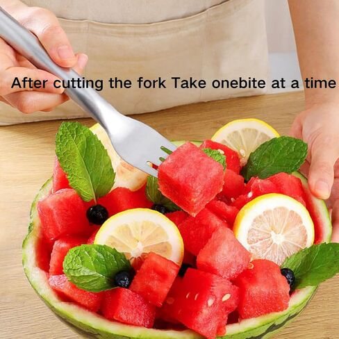 Watermelon Fork Slicer Cutter, 2-In-1 Stainless Steel Fruit Cutter, 2025 Upgrade Portable Melon Slicer Tool for Camping, Picnics, Home, Parties – Effortless Cubes & No Mess in Saudi Arabia