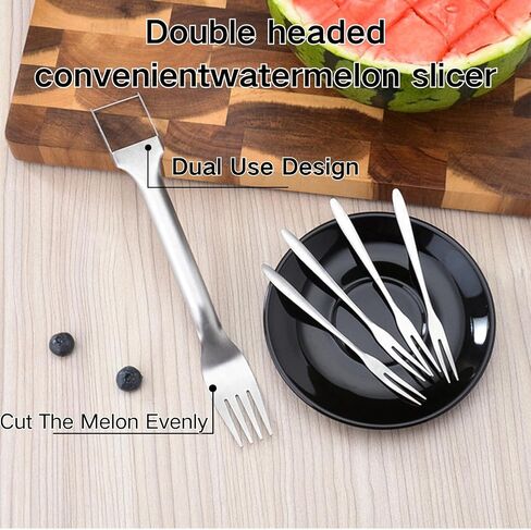 Watermelon Fork Slicer Cutter, 2-In-1 Stainless Steel Fruit Cutter, 2025 Upgrade Portable Melon Slicer Tool for Camping, Picnics, Home, Parties – Effortless Cubes & No Mess in Saudi Arabia
