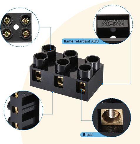MECCANIXITY Terminal Block 500V 20A Dual Row 3 Positions Screw Electric Barrier Strip 5Pcs in Saudi Arabia