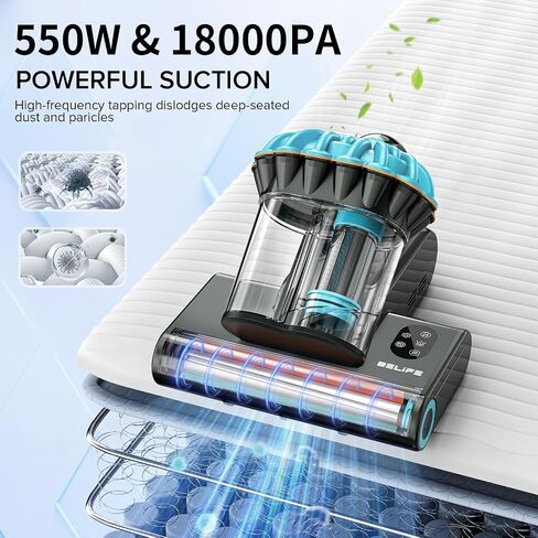 Belife M8 Mattress Vacuum Cleaner, 18Kpa 550W Bed Cleaner with UV & Hot Air & HEPA Filter, High Heating Double-Cup Handheld Couch Cleaner for Sofa Pillow Crib Pet Hair, Corded in Kuwait