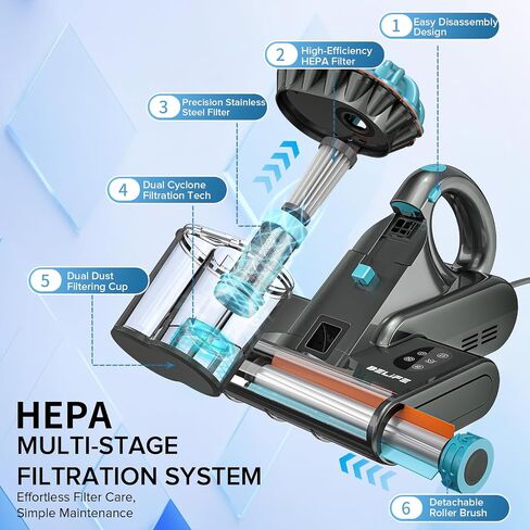 Belife M8 Mattress Vacuum Cleaner, 18Kpa 550W Bed Cleaner with UV & Hot Air & HEPA Filter, High Heating Double-Cup Handheld Couch Cleaner for Sofa Pillow Crib Pet Hair, Corded in Kuwait