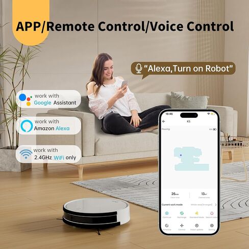 فراغ الروبوت K5 مع وقت تشغيل 120 دقيقة ، منظف الفراغات المتفوقة متوافق مع Alexa/APP/Wi-Fi ، فراغ روبوت هادئ ميني الشحن الذاتي للسجاد والأرضيات الصلبة لأصحاب الحيوانات الأليفة والمرأة in Saudi Arabia
