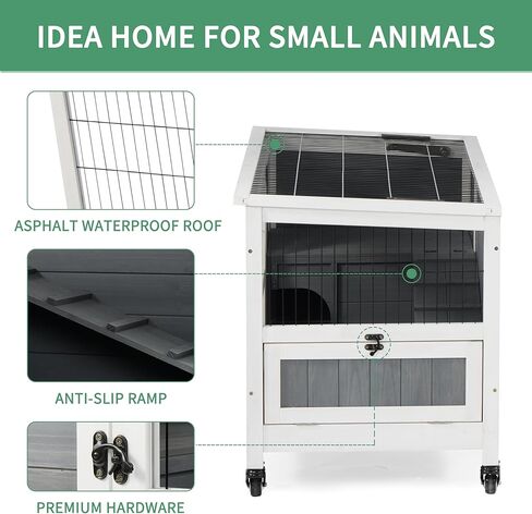 Outdoor Indoor Rabbit Hutch Bunny Cage, Guinea Pig Cages with Wheel & Plastic Tray, Wooden Small Pet House in Kuwait