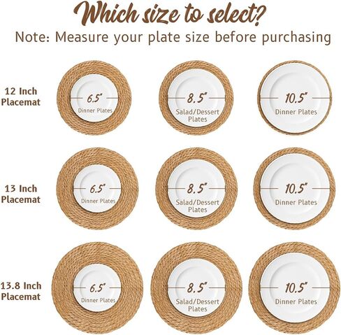 13 in Round Woven Placemats Plate Chargers Set of 10, Boho Farmhouse Rustic Woven Place Mats for Dining Table Decor, Rattan Wicker Table Mats Jute Braided Chargers for Dinner Plates in Saudi Arabia