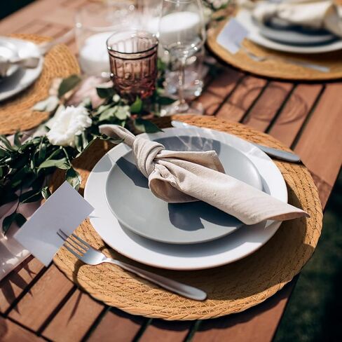 13 in Round Woven Placemats Plate Chargers Set of 10, Boho Farmhouse Rustic Woven Place Mats for Dining Table Decor, Rattan Wicker Table Mats Jute Braided Chargers for Dinner Plates in Saudi Arabia