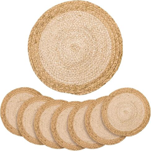 13 in Round Woven Placemats Plate Chargers Set of 10, Boho Farmhouse Rustic Woven Place Mats for Dining Table Decor, Rattan Wicker Table Mats Jute Braided Chargers for Dinner Plates in Saudi Arabia