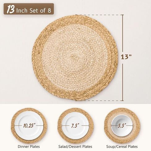13 in Round Woven Placemats Plate Chargers Set of 10, Boho Farmhouse Rustic Woven Place Mats for Dining Table Decor, Rattan Wicker Table Mats Jute Braided Chargers for Dinner Plates in Saudi Arabia