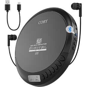مشغل أقراص مضغوطة كوبي بلوتوث محمول، FM، AUX، MP3 قرص مضغوط مضاد للتخطي | مشغل أقراص مضغوطة محمول خفيف الوزن مع سماعات الرأس | HP Jack، Rech Batt، 6 ساعات من اللعب | مشغل أقراص مضغوطة محمول للسيارة والمنزل والسفر in Kuwait