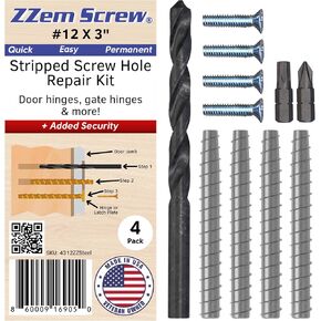 8-Pack #12 x 3 Inch Permanent Stripped Door Hinge Repair Kit Wood Repair Screw Kit - Fix Stripped Screw Hole in Door Jamb & Doors Fits 12-24 Machine Screws (Flat, Pan, Hex Head) - Heavy Duty Anchors in Saudi Arabia