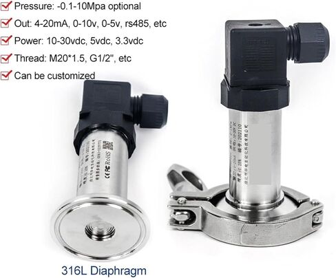 Pressure Sensor Industry Diaphragm Pressure Transmitter Flat Film Quick Fit Anti-Blocking Clamp 50.5mm Pressure Transducers(24vdc 0-10v,0-0.25Mpa) in Saudi Arabia