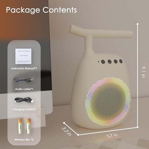 Karaoke Machine for Kids Adults Portable Bluetooth Speaker with 2 Wireless Microphones LED Lights Artistic Design 8-Hour Battery Support Family&Party Choice Fun for All Ages Gifts in Saudi Arabia