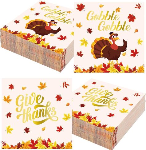 100PCS Thanksgiving Cocktail Napkins 5" x 5" Turkey Maple Leaves Paper Napkins 3-Ply Double Sided Pattern Disposable Beverage Napkin for Thanksgiving Autumn Harvest Party Supplies Dinner Table Decor in Saudi Arabia
