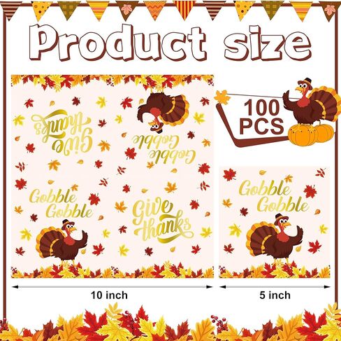 100PCS Thanksgiving Cocktail Napkins 5" x 5" Turkey Maple Leaves Paper Napkins 3-Ply Double Sided Pattern Disposable Beverage Napkin for Thanksgiving Autumn Harvest Party Supplies Dinner Table Decor in Saudi Arabia