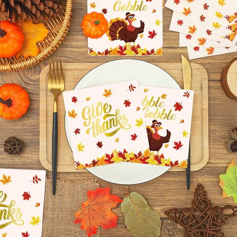 100PCS Thanksgiving Cocktail Napkins 5" x 5" Turkey Maple Leaves Paper Napkins 3-Ply Double Sided Pattern Disposable Beverage Napkin for Thanksgiving Autumn Harvest Party Supplies Dinner Table Decor in Saudi Arabia