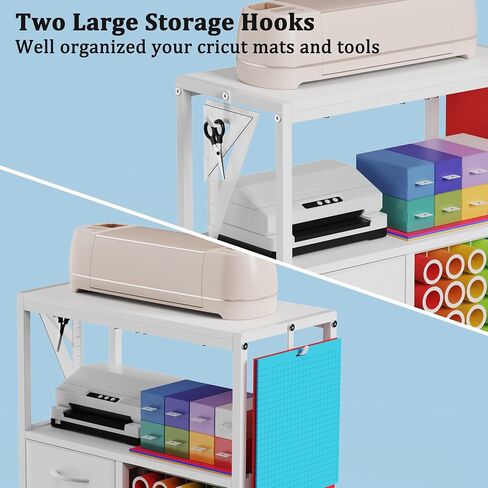 30 Vinyl Roll Holders for Cricut Cart, Rolling Craft Cart with 3 Fabric Drawer, Craft Organization and Storage Compatible with Cricut Maker Machine, Crafting Table Workstation, White, Patent Pending in Kuwait
