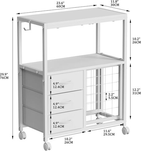 30 Vinyl Roll Holders for Cricut Cart, Rolling Craft Cart with 3 Fabric Drawer, Craft Organization and Storage Compatible with Cricut Maker Machine, Crafting Table Workstation, White, Patent Pending in Kuwait