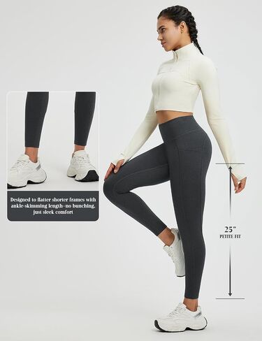 baleaf Womens 25" Petite Fleece Lined Leggings High Waisted Warm Thermal Winter with Pockets Snow Pants in Saudi Arabia