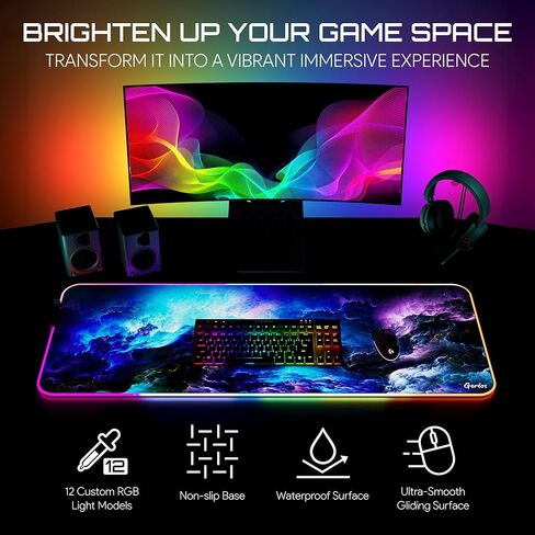 Gerlos RGB لوحة فأر ألعاب كبيرة ، وسادة الماوس LED ناعمة ، وقاعدة مطاطية غير انزلاق ، وسادة لوحة مفاتيح مقاومة للماء ، موسيباد الكمبيوتر 31.5 × 11.8 بوصة in Saudi Arabia