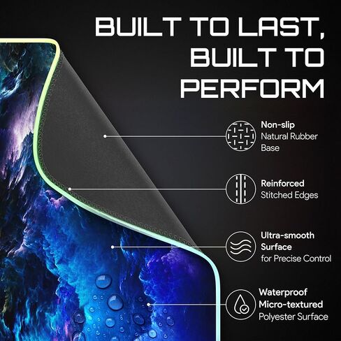 Gerlos RGB لوحة فأر ألعاب كبيرة ، وسادة الماوس LED ناعمة ، وقاعدة مطاطية غير انزلاق ، وسادة لوحة مفاتيح مقاومة للماء ، موسيباد الكمبيوتر 31.5 × 11.8 بوصة in Saudi Arabia