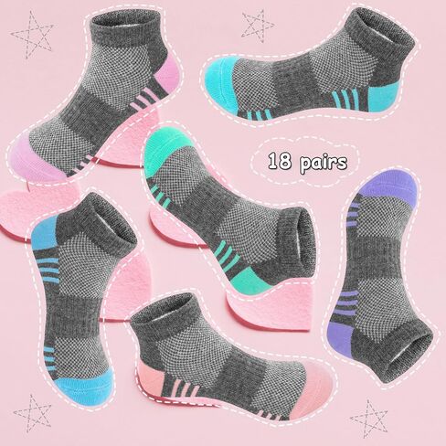 Bemeol Girls Socks 18 Pairs Ankle Socks for Girl Cotton Running Sports Athletic Low Cut Sock in Saudi Arabia