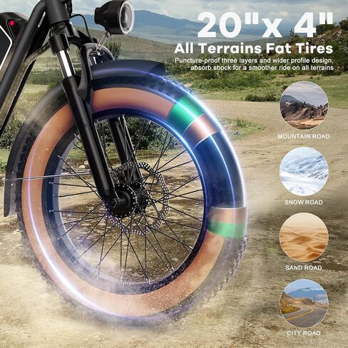 Electric Bike for Adults, 20"x 4" Fat Tire 35MPH Ebike, 1450W Peak Commute Bike with 48V 20AH Removable 960WH Battery, 80 Miles Max Range 7-Speed Dual Disc Brake 2 Seat Electric Bicycle in Kuwait