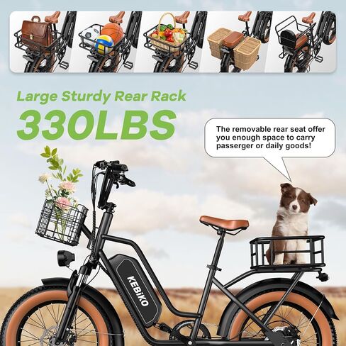 Electric Bike for Adults, 20"x 4" Fat Tire 35MPH Ebike, 1450W Peak Commute Bike with 48V 20AH Removable 960WH Battery, 80 Miles Max Range 7-Speed Dual Disc Brake 2 Seat Electric Bicycle in Kuwait