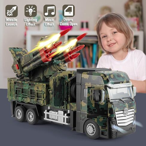 Military Toys for Boys, Army Vehicle Toys with Rotatable Turret, Missile Truck with Light & Sound, Pull Back Army Truck Gift for 3 4 5 6 7 8 Year Old Boys in Kuwait