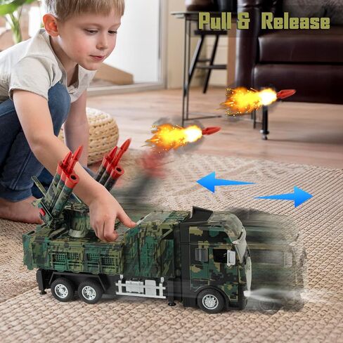 Military Toys for Boys, Army Vehicle Toys with Rotatable Turret, Missile Truck with Light & Sound, Pull Back Army Truck Gift for 3 4 5 6 7 8 Year Old Boys in Kuwait