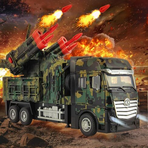 Military Toys for Boys, Army Vehicle Toys with Rotatable Turret, Missile Truck with Light & Sound, Pull Back Army Truck Gift for 3 4 5 6 7 8 Year Old Boys in Kuwait