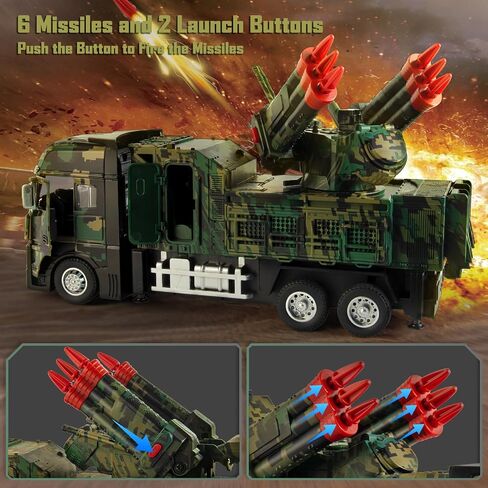 Military Toys for Boys, Army Vehicle Toys with Rotatable Turret, Missile Truck with Light & Sound, Pull Back Army Truck Gift for 3 4 5 6 7 8 Year Old Boys in Kuwait
