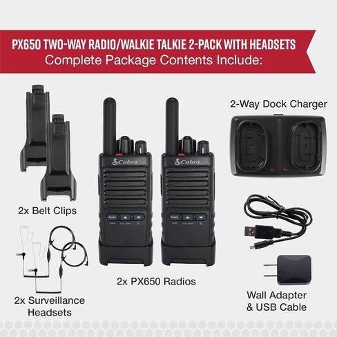 Cobra PX650 BCH6, Professional/Business Walkie Talkies - Rechargeable | 300,000 sq. ft/25 Floor Range, Dust Protected and Splashproof (IP54 rating), Two-Way Radio Set (6-Pack) in Kuwait