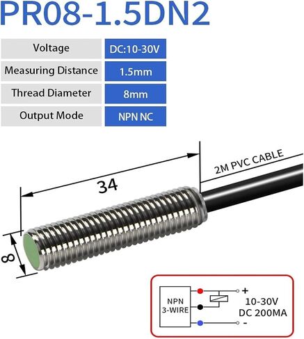 M8 استشعار القرب الاستقرائي مفتاح مستشعر 12-24V DC القصير النوع Flush PR08-1.5DN PR08-1.5DP NPN PNP مسافة 1.5 مم (PR08-1.5DN2) in Kuwait