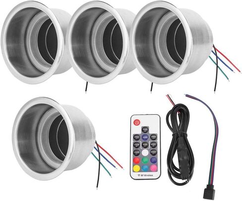 Qiilu 4 PCS RGB Cup Cupers ، DC 12V RGB LED ALTELS Stains Steel Beverage Cup Cup مع التحكم عن بعد لسيارة شاحنة RV البحرية الشعبية in Saudi Arabia