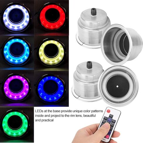 Qiilu 4 PCS RGB Cup Cupers ، DC 12V RGB LED ALTELS Stains Steel Beverage Cup Cup مع التحكم عن بعد لسيارة شاحنة RV البحرية الشعبية in Saudi Arabia