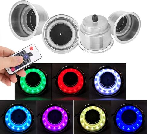 Qiilu 4 PCS RGB Cup Cupers ، DC 12V RGB LED ALTELS Stains Steel Beverage Cup Cup مع التحكم عن بعد لسيارة شاحنة RV البحرية الشعبية in Saudi Arabia