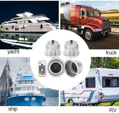 Qiilu 4 PCS RGB Cup Cupers ، DC 12V RGB LED ALTELS Stains Steel Beverage Cup Cup مع التحكم عن بعد لسيارة شاحنة RV البحرية الشعبية in Saudi Arabia