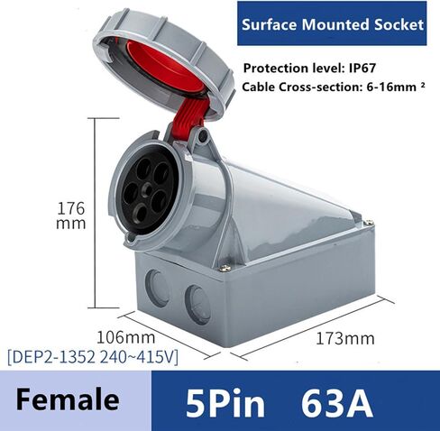 IEC60309 Waterproof Industrial Connector Socket 5Pin 63A 380V-415V 3P+E+N IP67 in Saudi Arabia