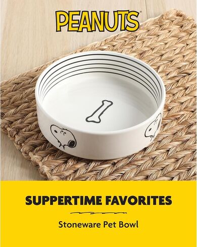 Peanuts Snoopy & Charlie Brown 6 "Stoneware Dog Food Bowl - للكلاب الصغيرة إلى المتوسطة - طبق حيوان أليف لطيف ، متين وسهل التنظيف - تغذية جرو in Saudi Arabia