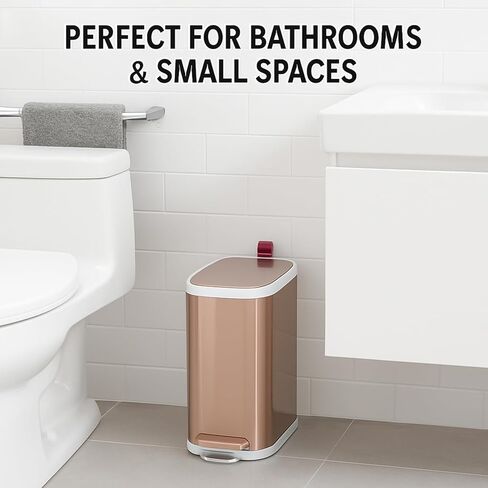 Small Bathroom Trash Can with Lid Soft Close, 5L/1.3 Gallon Slim Gold Step Garbage Can with Removable Inner Bucket, Anti-Fingerprint Stainless Steel Waste Bin for Bathroom, Toilet, RV in Kuwait