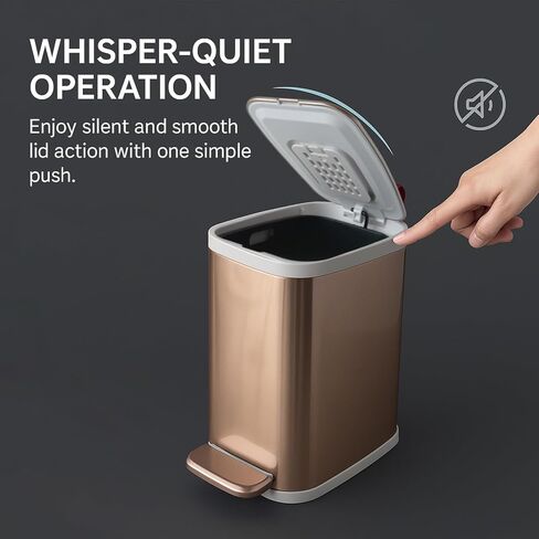 Small Bathroom Trash Can with Lid Soft Close, 5L/1.3 Gallon Slim Gold Step Garbage Can with Removable Inner Bucket, Anti-Fingerprint Stainless Steel Waste Bin for Bathroom, Toilet, RV in Kuwait