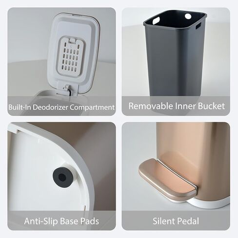 Small Bathroom Trash Can with Lid Soft Close, 5L/1.3 Gallon Slim Gold Step Garbage Can with Removable Inner Bucket, Anti-Fingerprint Stainless Steel Waste Bin for Bathroom, Toilet, RV in Kuwait