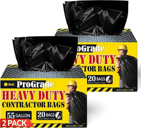 Reli. Contractor Garbage Bags 55 Gallon | 40 Trash Bags | Heavy Duty | Black Contractor in Saudi Arabia