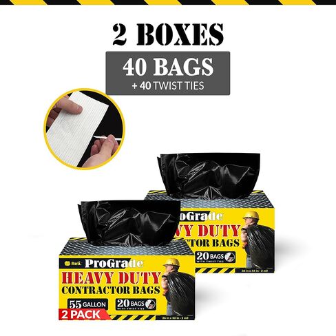 Reli. Contractor Garbage Bags 55 Gallon | 40 Trash Bags | Heavy Duty | Black Contractor in Saudi Arabia